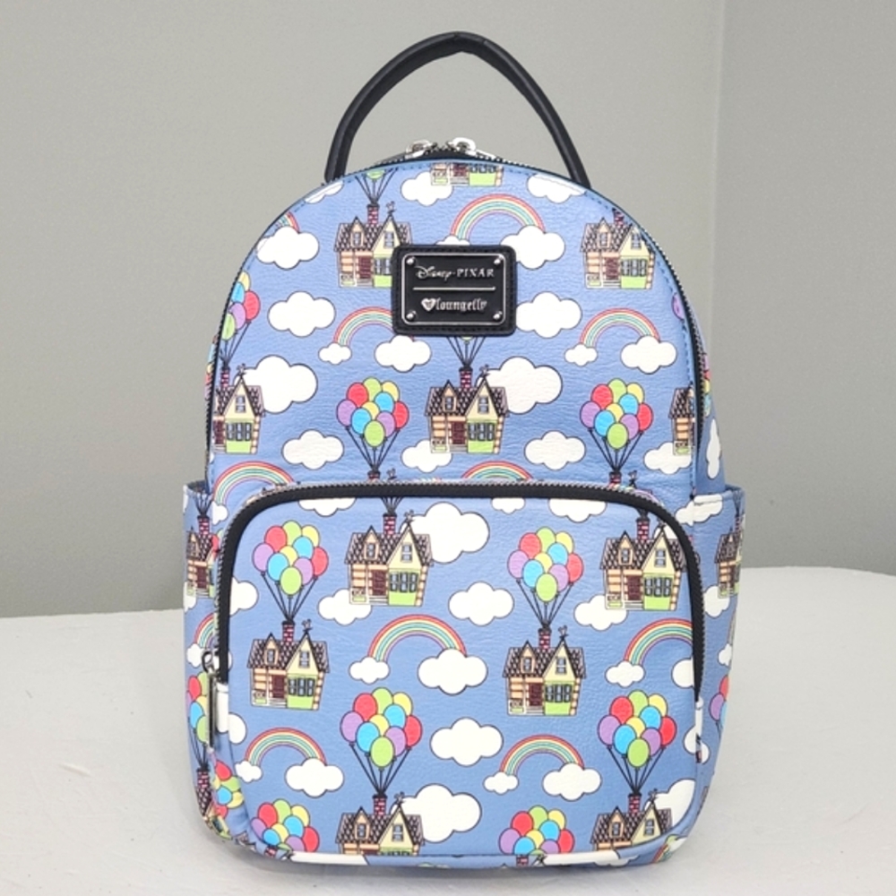 LOUNGEFLY DISNEY PIXAR UP RAINBOW BALLOONS CARL'S HOUSE BACKPACK - Picture 2 of 9
